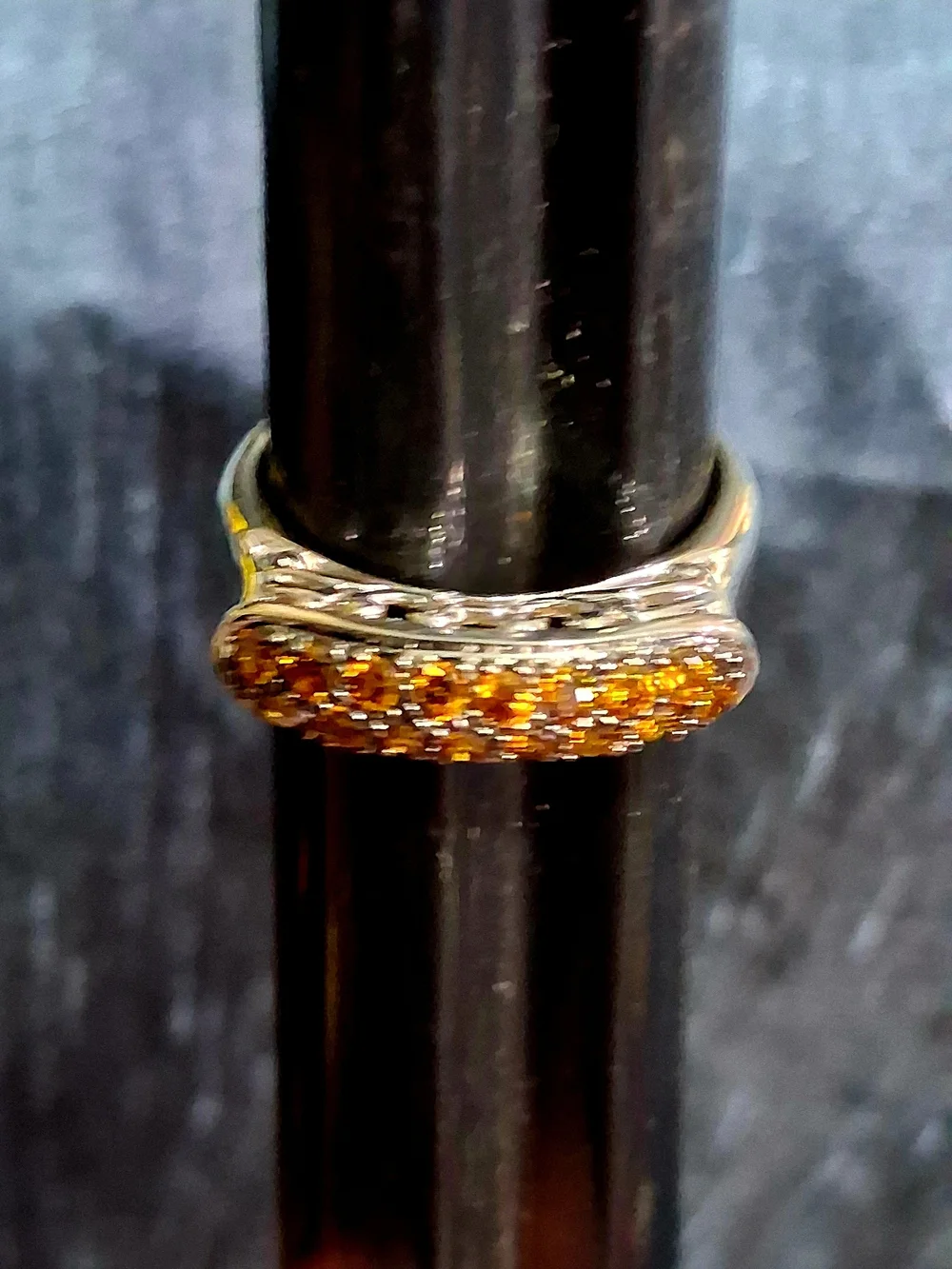 Women's Amber Crystal Bar Ring in Sterling Silver Sz 8 Vintage Minimalist Trend
